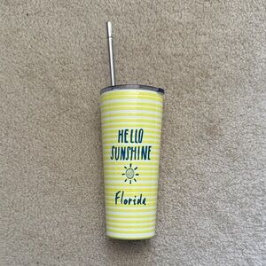 Florida Stainless Steel Yellow Striped Tumbler with Metal Straw - Never used